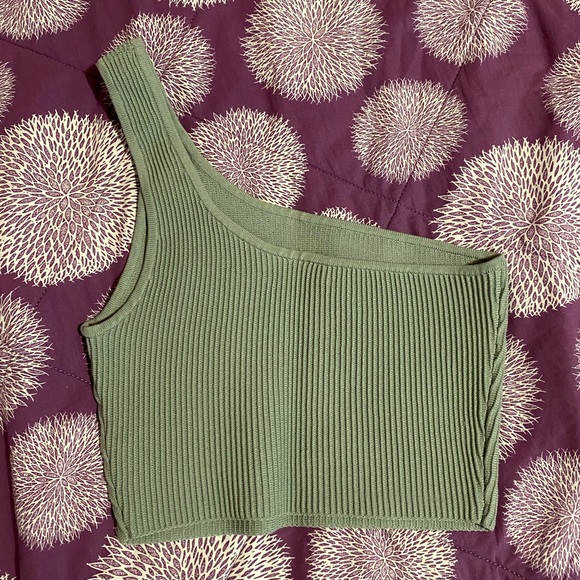 Aritzia Babaton Sculpt Knit One Shoulder Top in DUSKY GREEN (no longer sold) - Picture 3 of 7